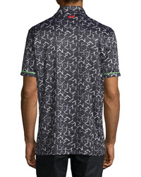 Robert Graham Hills Of Sand Printed Short Sleeve Polo Shirt Black