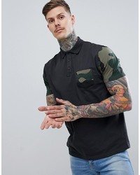 ASOS DESIGN Relaxed Polo With Camo Sleeve And Pocket
