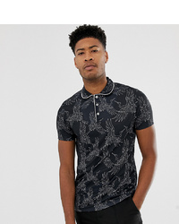 ASOS DESIGN Tall Polo With All Over Print And Piping At Collar