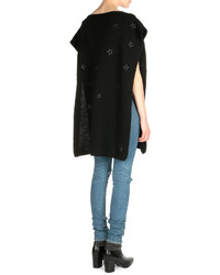 Saint Laurent Cashmere Blend Beaded Star Embroidered Poncho