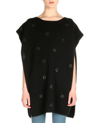 Saint Laurent Cashmere Blend Beaded Star Embroidered Poncho