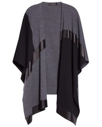 St. John Collection Leather Trim Intarsia Knit Poncho