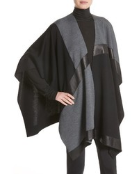 St. John Collection Leather Trim Intarsia Knit Poncho