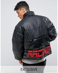 Reclaimed Vintage Inspired Puffer Jacket In Black With Back Print