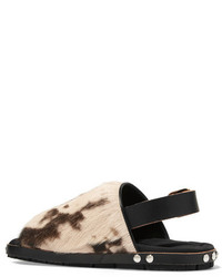 Marni Fussbett Leather Trimmed Printed Goat Hair Sandals Black