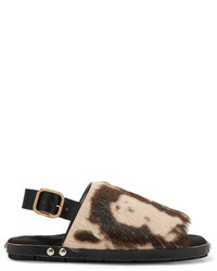 Marni Fussbett Leather Trimmed Printed Goat Hair Sandals Black