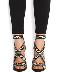 Givenchy Nilenia Sandals In Zebra Print Calf Hair With Leather Trim Zebra Print