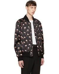 Saint Laurent Black Flamingo Teddy Bomber Jacket