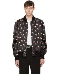 Saint Laurent Black Flamingo Teddy Bomber Jacket