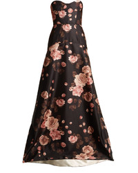 Rochas Rose Print Bustier Satin Gown