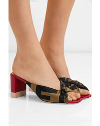 Fendi Knotted Satin And Leather Mules