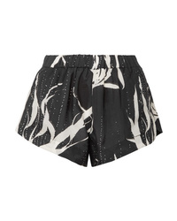 Black Print Satin Shorts