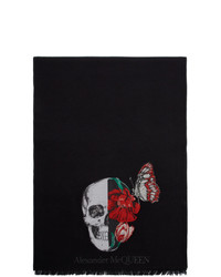 Alexander McQueen Black Wool Bloom Skull Scarf