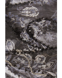 Chan Luu Embellished Printed Georgette Scarf Black
