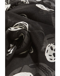 Alexander McQueen Printed Silk Chiffon Scarf Black