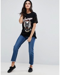 Brave Soul Graphic Band T Shirt With Sequin Sleeves