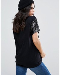 Brave Soul Graphic Band T Shirt With Sequin Sleeves