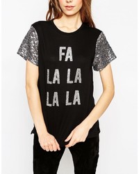 Asos Holidays T Shirt With Sequin Sleeves And Fa La La La Print