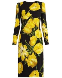 Dolce & Gabbana Tulip Print Long Sleeved Crepe Dress