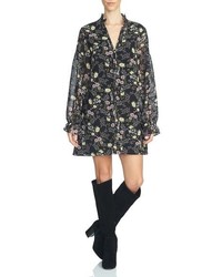 1 STATE 1state Floral Print Tie Neck Shift Dress