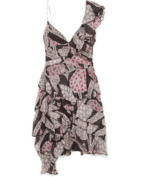 Isabel Marant Enta Asymmetric Ruffled Printed Silk Voile Mini Dress