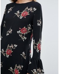 Missguided Floral Print Flute Sleeve Shift Dress