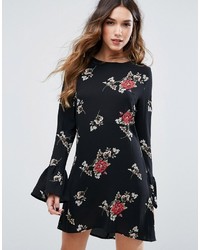 Missguided Floral Print Flute Sleeve Shift Dress