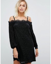 Fashion Union Off Shoulder Dress With Lace Neckline In Leopard Burnout Velvet