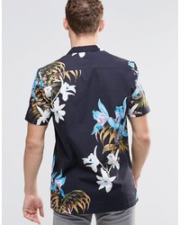 Asos Brand Shirt In Hawiian Floral Print With Revere Collar In Regular Fit
