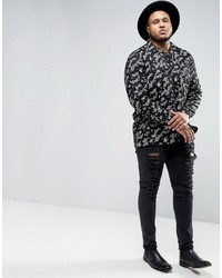 Asos Plus Regular Fit Viscose Shirt With Piping And Floral Print