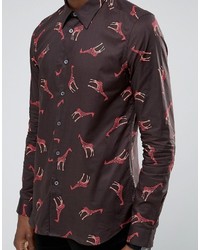 Paul Smith Ps By Smart Shirt With All Over Giraffe Print In Slim Fit Black