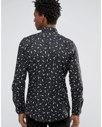 Paul Smith Ps By Smart Shirt With All Over Paisley Print In Slim Fit Black