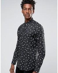 Paul Smith Ps By Smart Shirt With All Over Paisley Print In Slim Fit Black