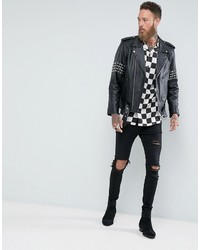 Asos Regular Fit Shirt With Revere Collar In Checkerboard Print