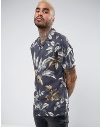 Asos Regular Fit Viscose Shirt With Leaf Print And Revere Collar