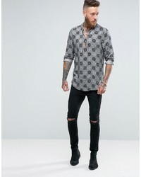 Asos Regular Fit Viscose Shirt With Neck Tie In Paisley Print