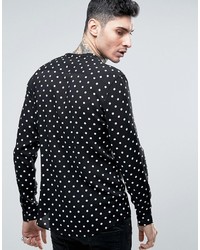 Asos Regular Fit Viscose Shirt With V Neck In Polka Dot Print