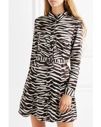 Ganni Zebra Print Stretch Silk Satin Mini Dress