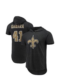 Majestic Threads Fanatics Branded Alvin Kamara Black New Orleans Saints Player Name Number Tri Blend Hoodie T Shirt