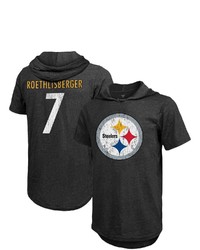 Majestic Threads Fanatics Branded Ben Roethlisberger Heathered Black Pittsburgh Ers Name Number Tri Blend Hoodie T Shirt