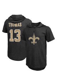 Majestic Threads Fanatics Branded Michl Thomas Black New Orleans Saints Player Name Number Tri Blend Hoodie T Shirt