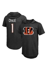 Majestic Threads Jamarr Chase Black Cincinnati Bengals Player Name Number Tri Blend Hoodie T Shirt