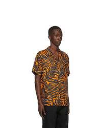 DOUBLE RAINBOUU Black And Orange Party Animal Hawaiian Short Sleeve Shirt