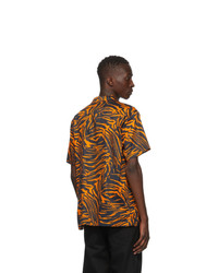 DOUBLE RAINBOUU Black And Orange Party Animal Hawaiian Short Sleeve Shirt