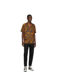 DOUBLE RAINBOUU Black And Orange Party Animal Hawaiian Short Sleeve Shirt