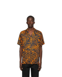 DOUBLE RAINBOUU Black And Orange Party Animal Hawaiian Short Sleeve Shirt