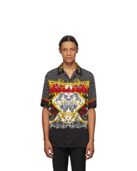 VERSACE JEANS COUTURE Black And Red Paisley Fantasy Short Sleeve Shirt