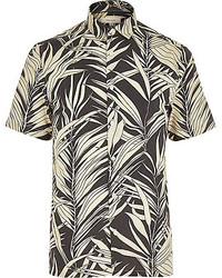 River Island Black Leaf Print Short Sleeve Shirt