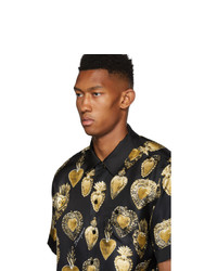 Dolce and Gabbana Black Silk Sacred Heart Shirt