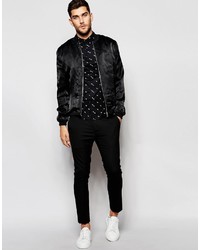 Asos Brand Skinny Shirt In Black With Ditsy Fluorescent Print And Short Sleeves